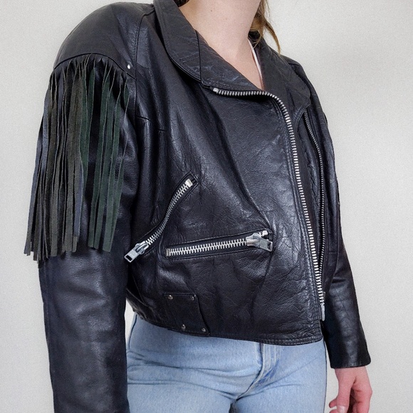 Vintage genuine leather motorcycle jacket iconic authentic 80s 90s fringe - Picture 14 of 16